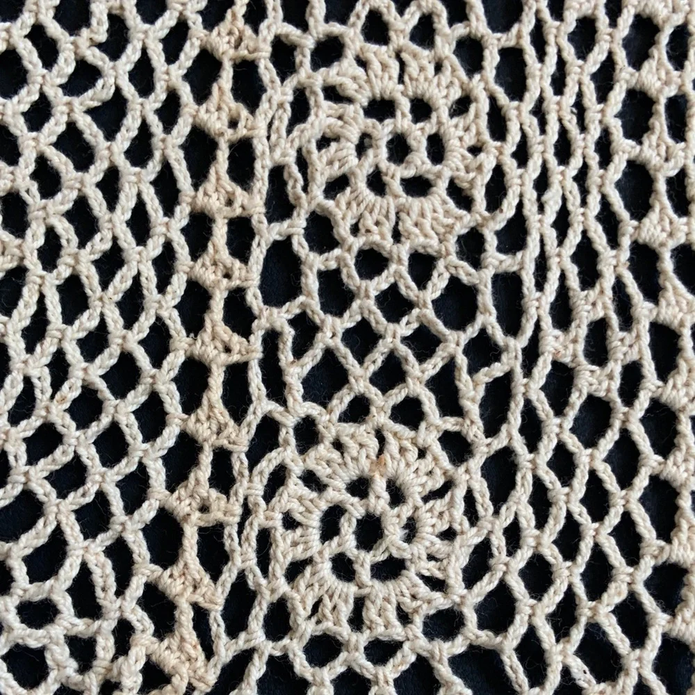 Cream Crochet Lace Table Topper 41.5” Square Cottagecore Farmhouse